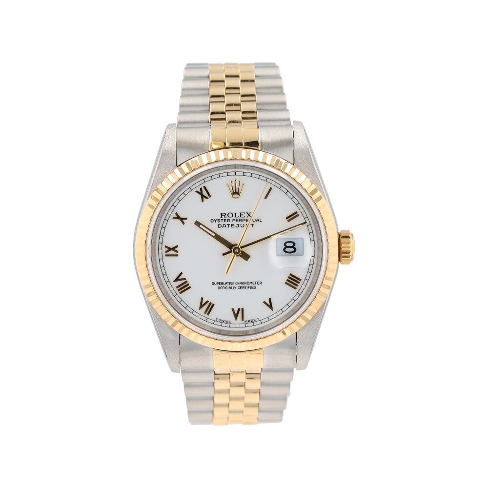 Rolex Datejust  16233 36mm White  Roman Numeral Dial Fluted Bezel Jubilee